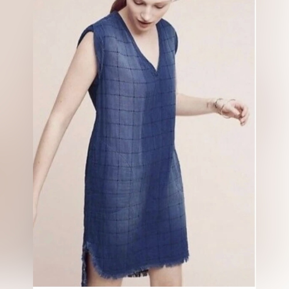 Anthropologie Cloth & Stone Blue Chambray Ombré by Frayed Tunic Dress Boho XS